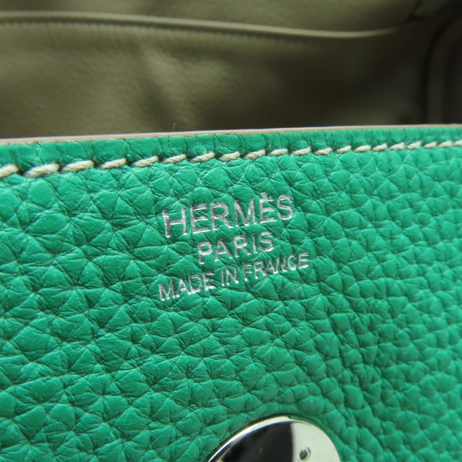 HERMES 【激減優惠】Clemence皮革Lindy 34銀扣手挽肩背兩用袋Menthe/Gris Tourterelle綠色