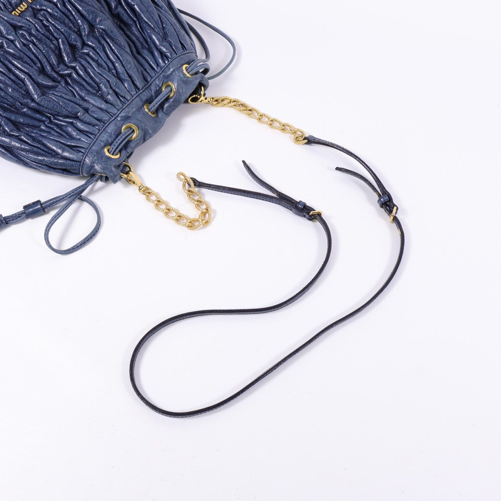 Miu Miu 牛皮皮革Chain Shoulder金扣鏈帶肩背袋