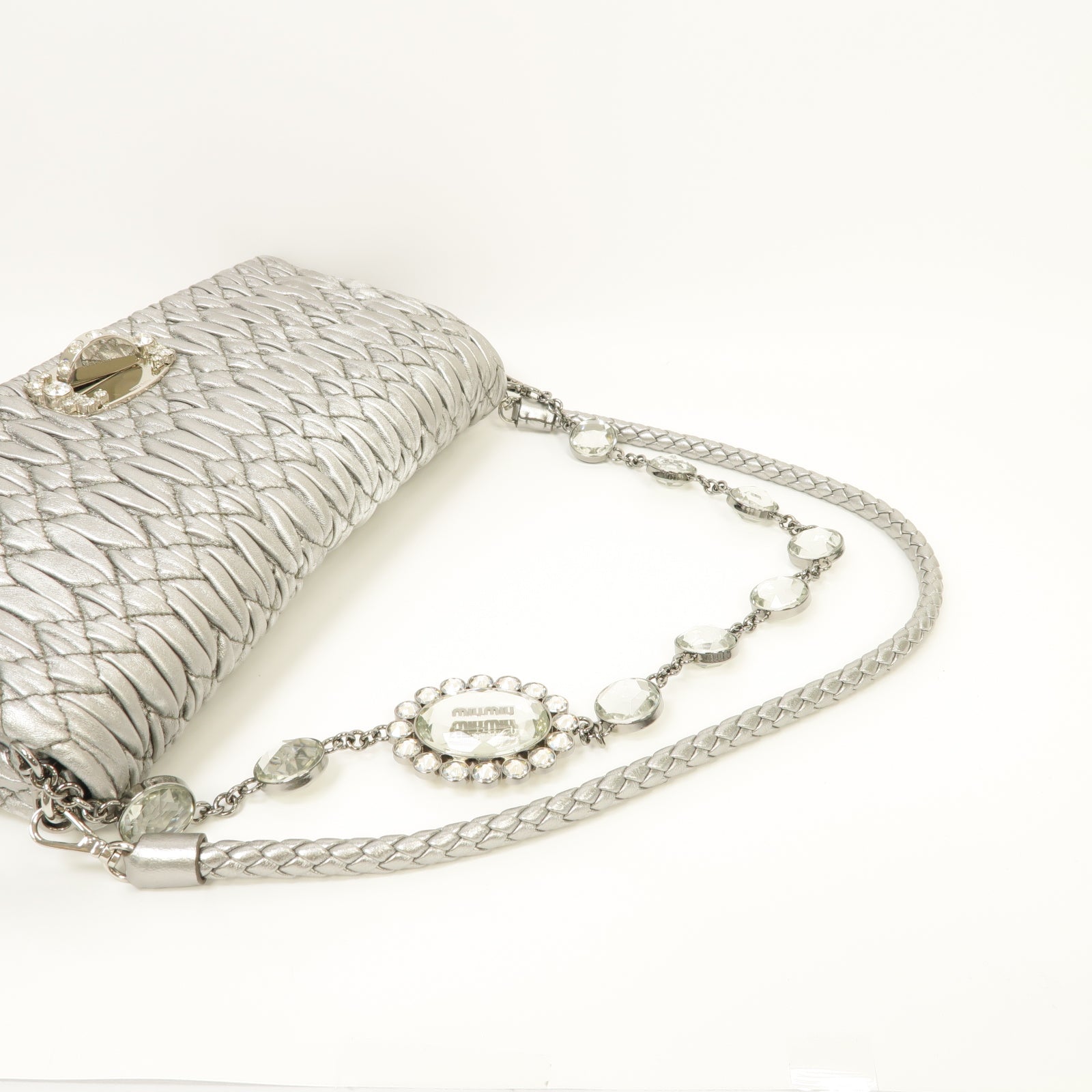 Miu Miu 【激減優惠】牛皮皮革Shoulder Bag銀扣肩背袋銀色