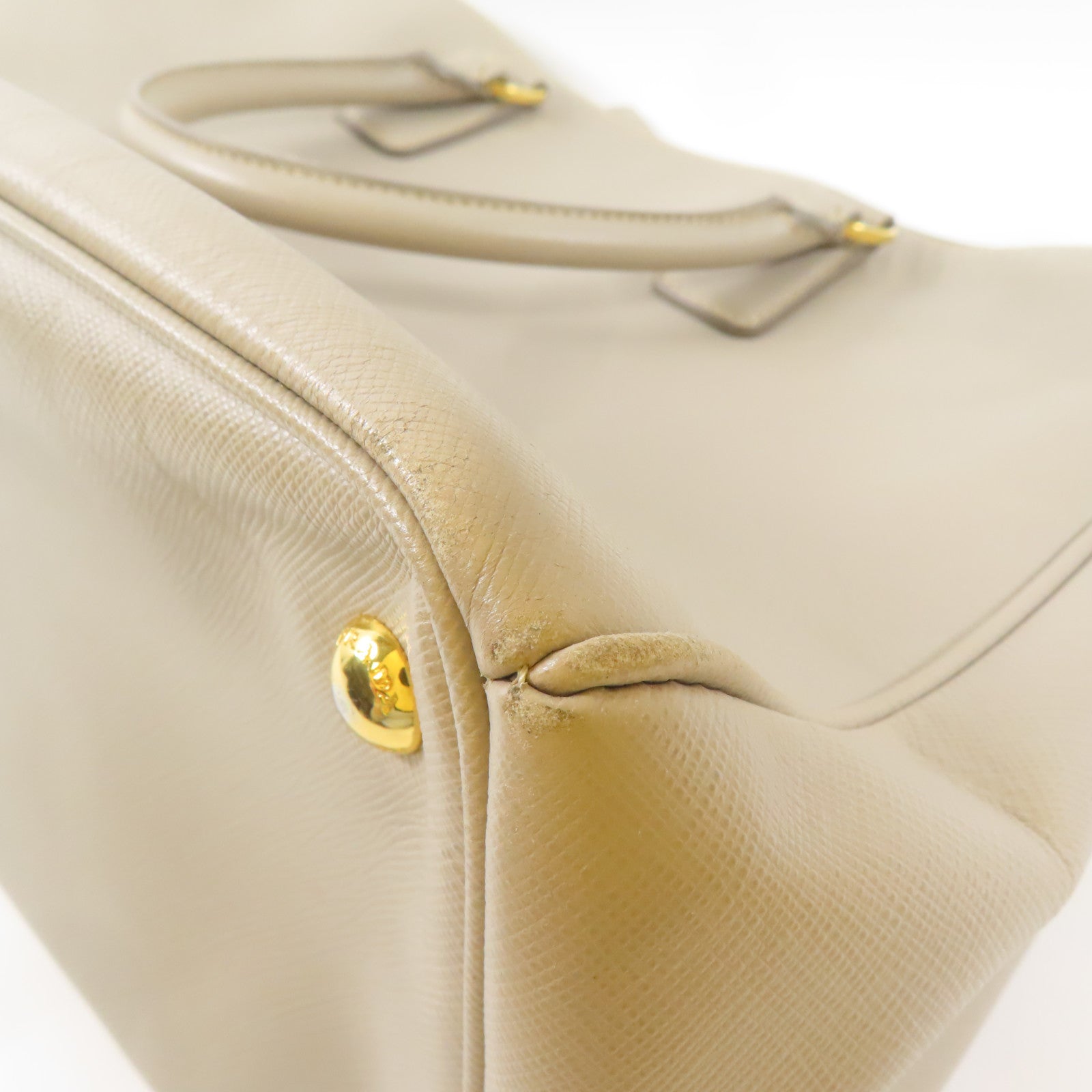 PRADA 牛皮皮革Saffiano Lux金扣手挽袋灰色
