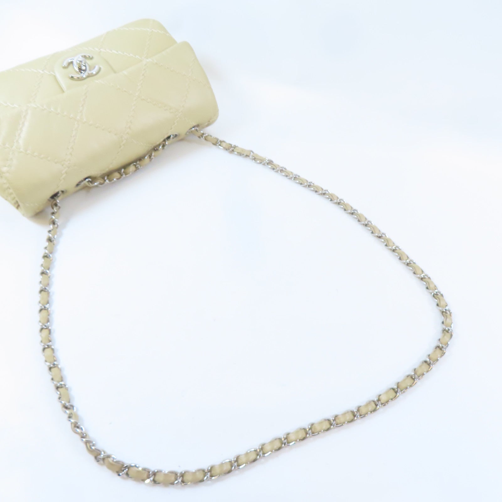 CHANEL 菱格羊皮皮革Chain Shoulder Bag銀扣鏈帶肩背袋金色