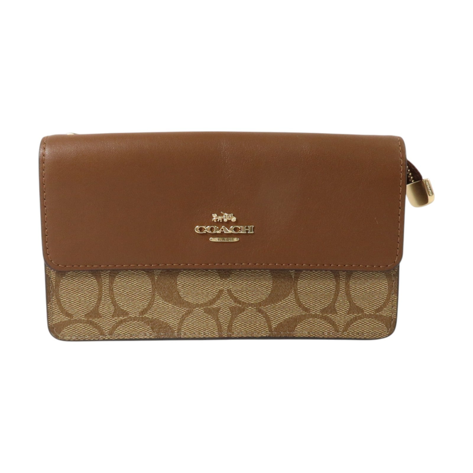 COACH 塗層帆布/牛皮皮革Foldover Wristlet Pouch金扣手拿包