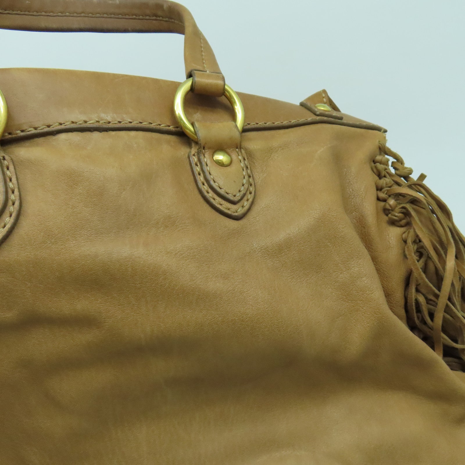 Miu Miu 牛皮皮革2 Way Shoulder金扣手挽肩背兩用袋啡色
