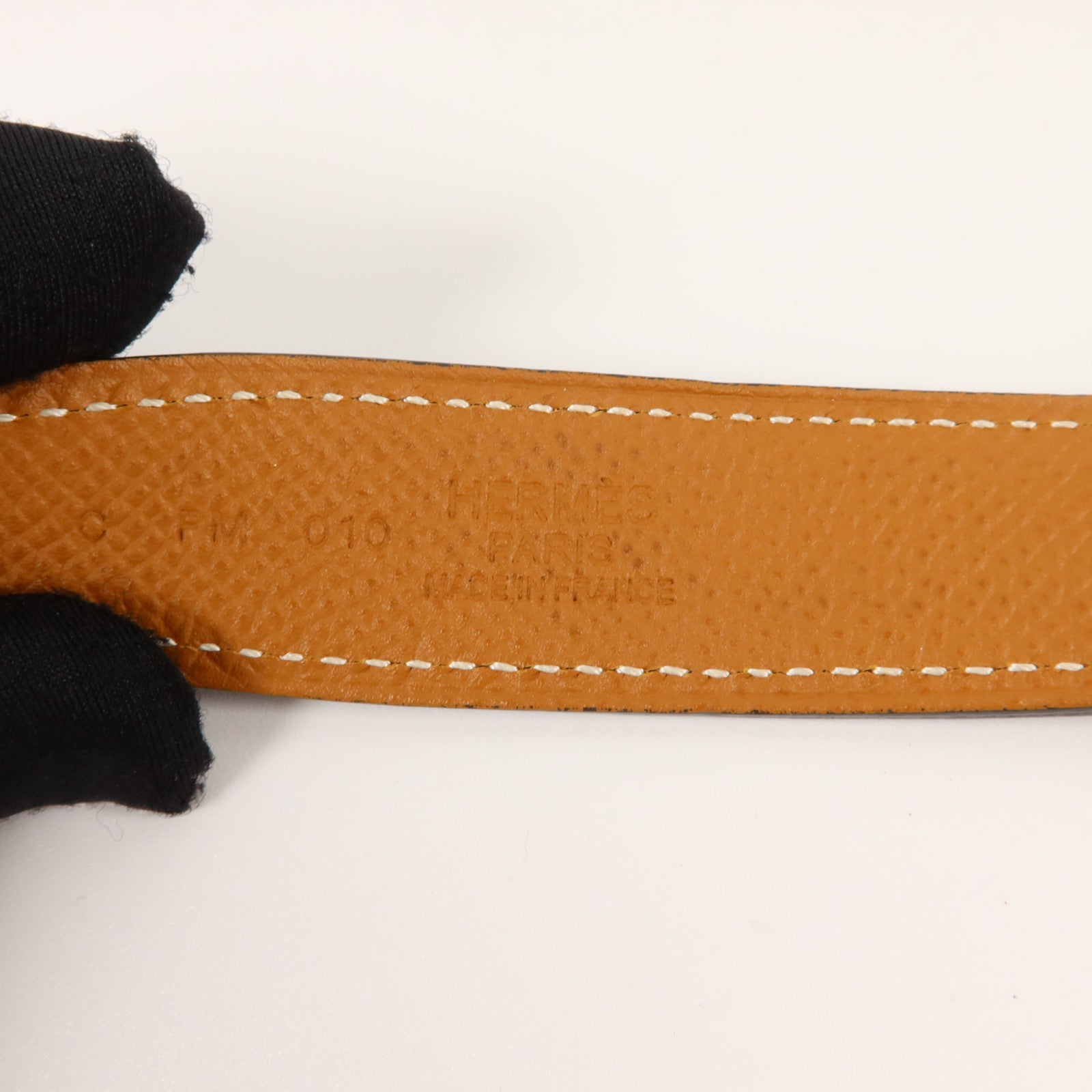 HERMES Epsom皮革/Swift皮革Mini H Belt 80cm皮帶Noir/Gold