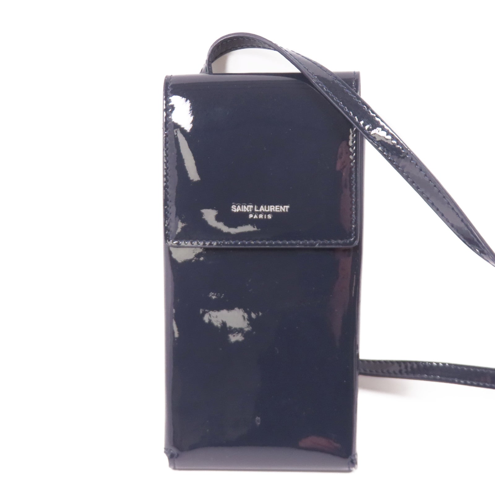 SAINT LAURENT 【激減優惠】漆皮皮革Phone Pouch銀扣肩背袋