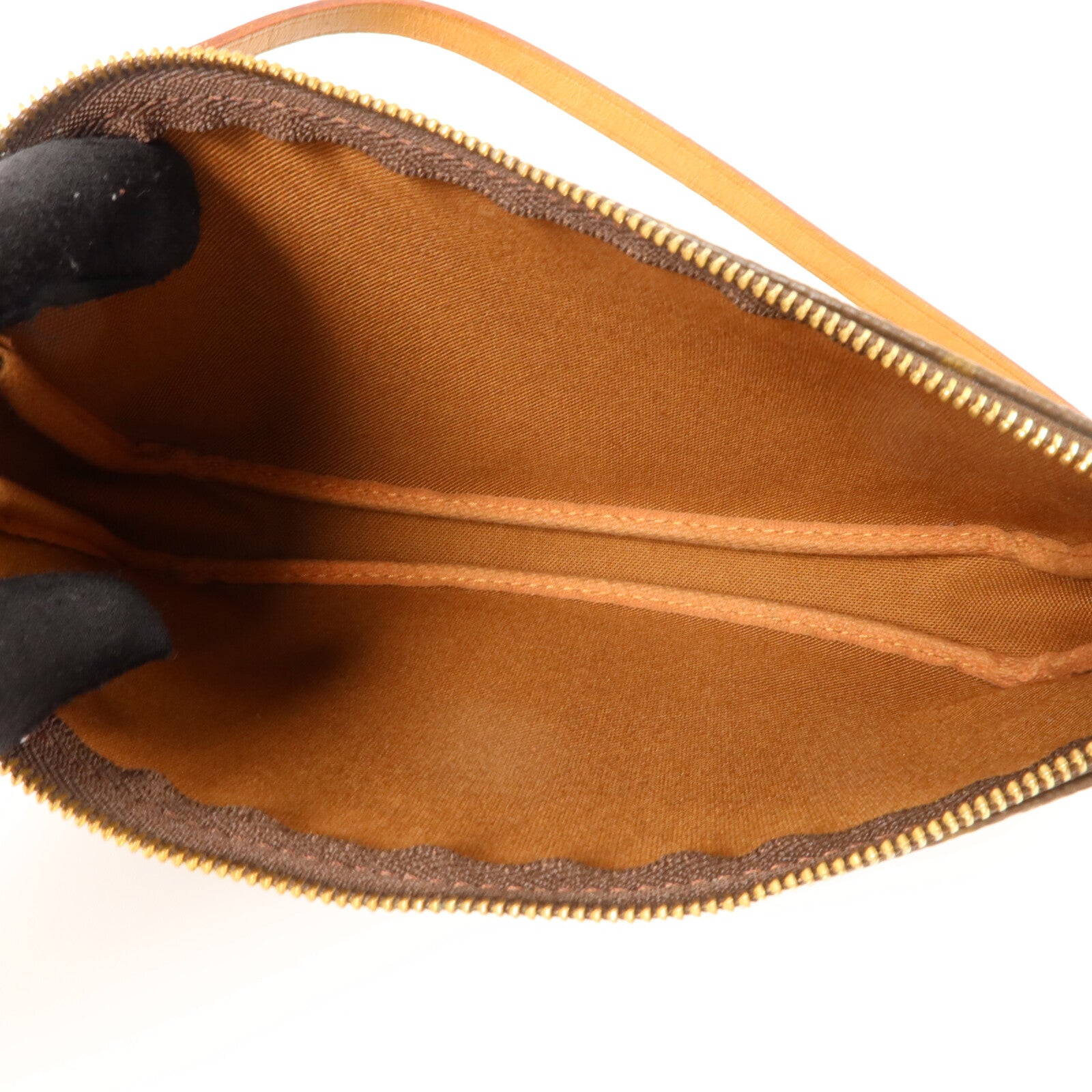 LOUIS VUITTON Monogram Pochette Accessoires金扣手挽袋棕色