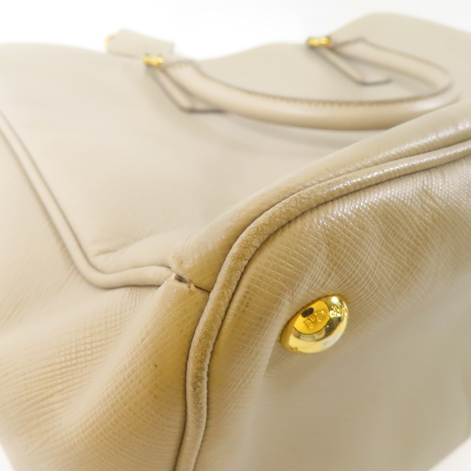 PRADA 牛皮皮革Saffiano Lux金扣手挽袋灰色