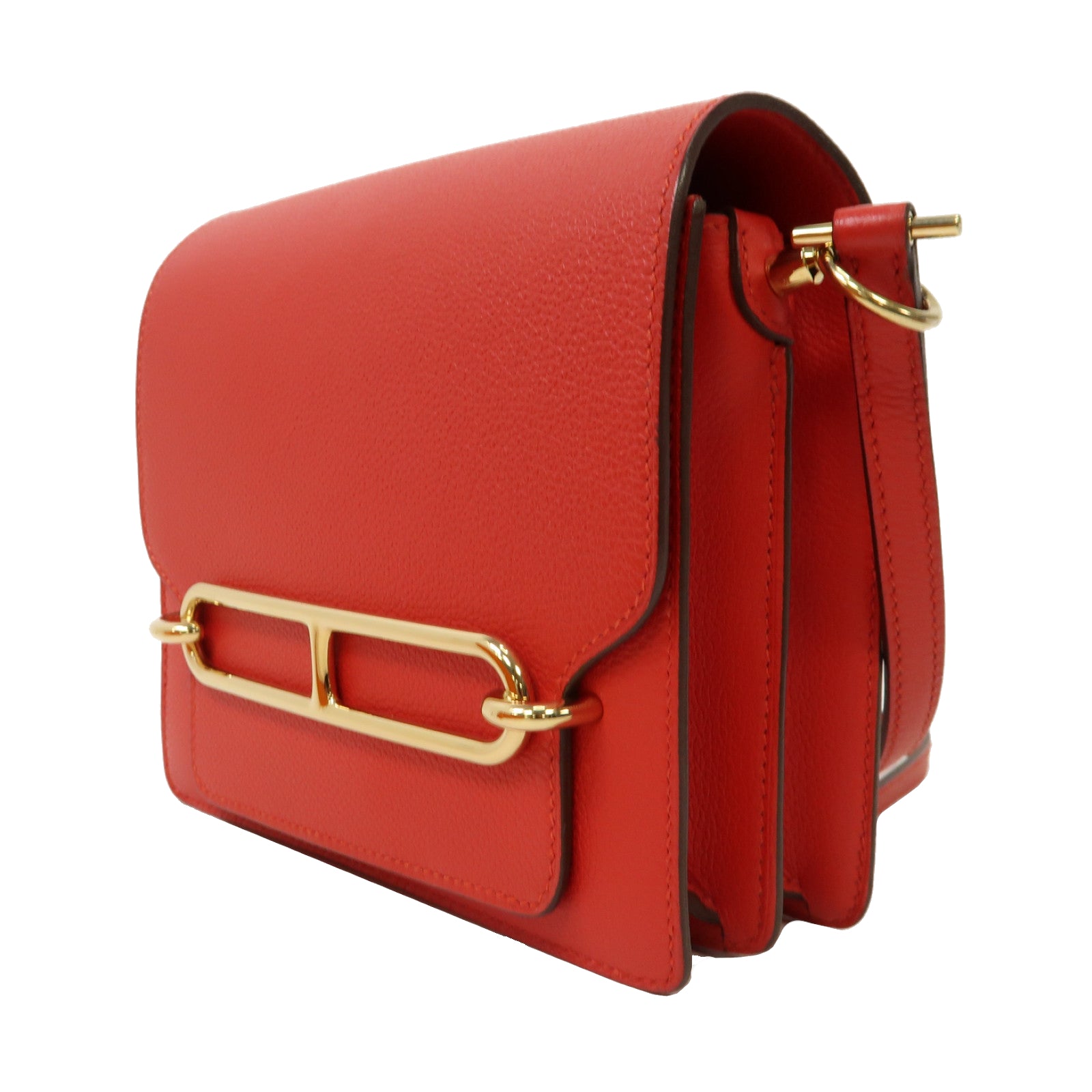 HERMES 【清倉大減價】Evercolor皮革Mini Roulis金扣肩背袋Rouge Casaque法拉利紅