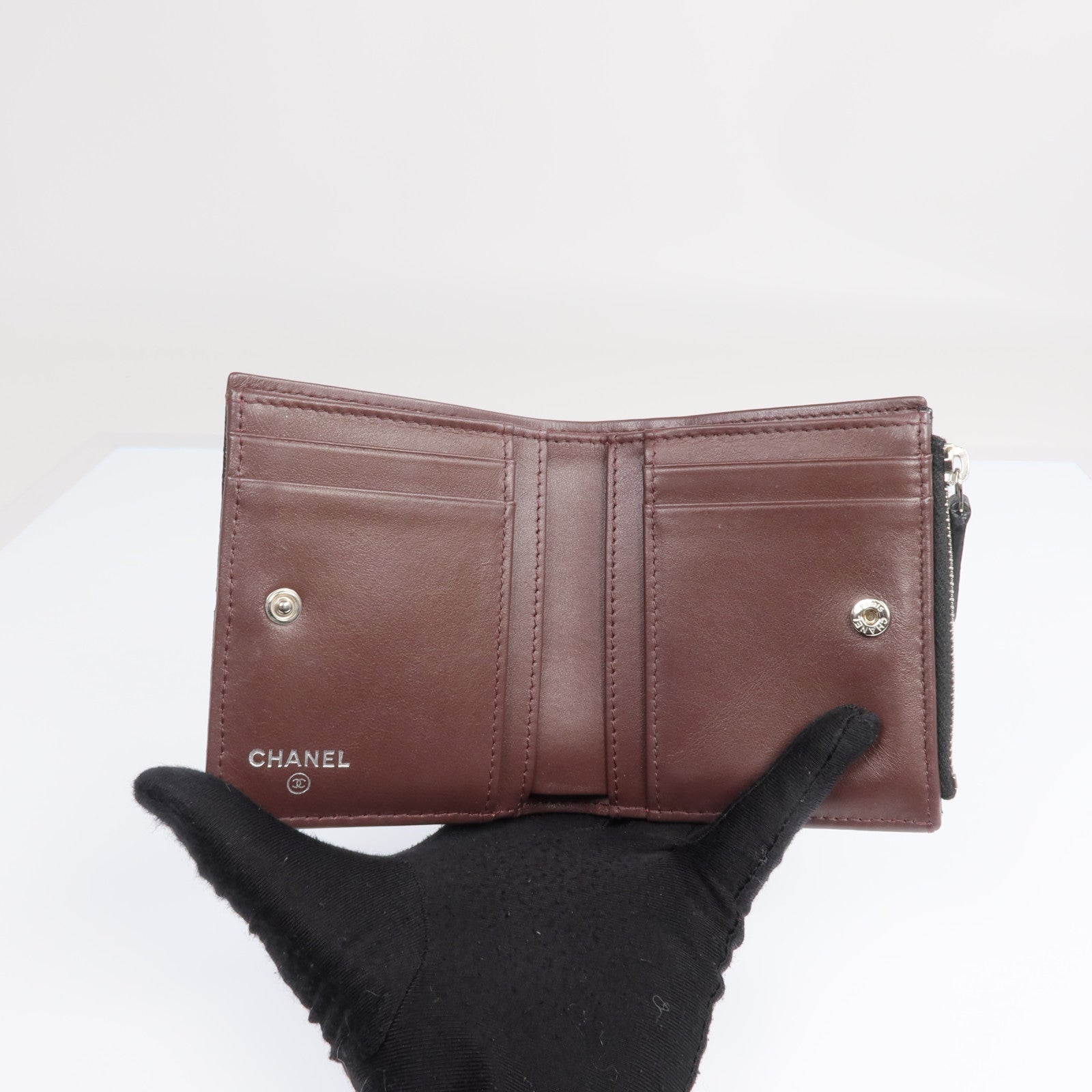 CHANEL 牛皮皮革Wallet銀扣錢包