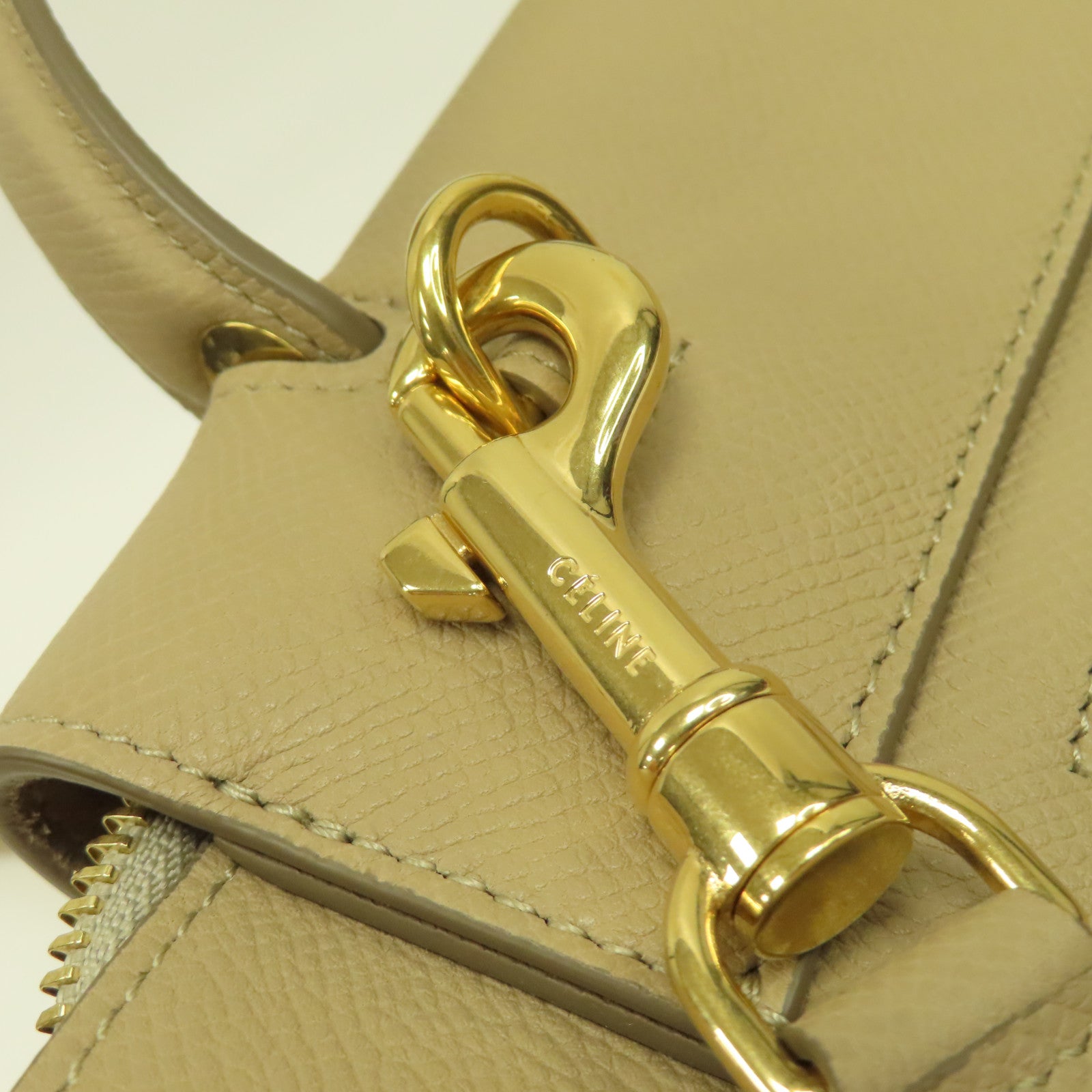 CELINE 牛皮皮革Micro Belt Bag金扣手挽肩背兩用袋米色