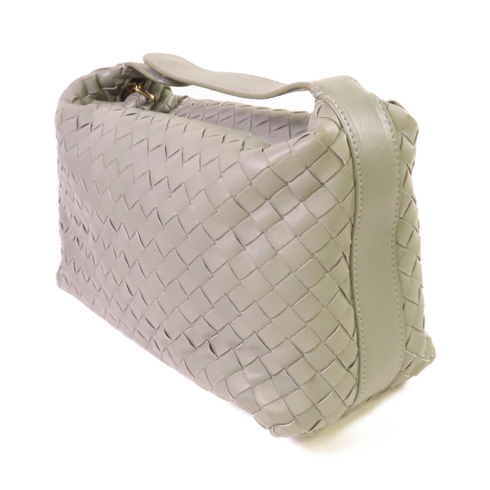 BOTTEGA VENETA 織紋皮革Handbag金扣手挽袋灰色
