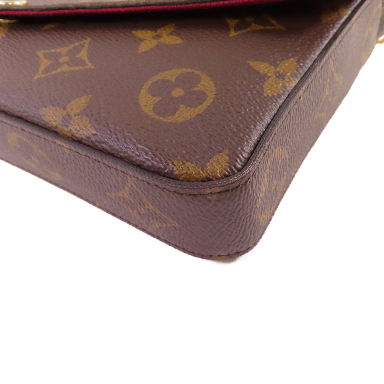 LOUIS VUITTON Monogram Pochette Felicie Shoulder Bag金扣鏈帶肩背袋啡色
