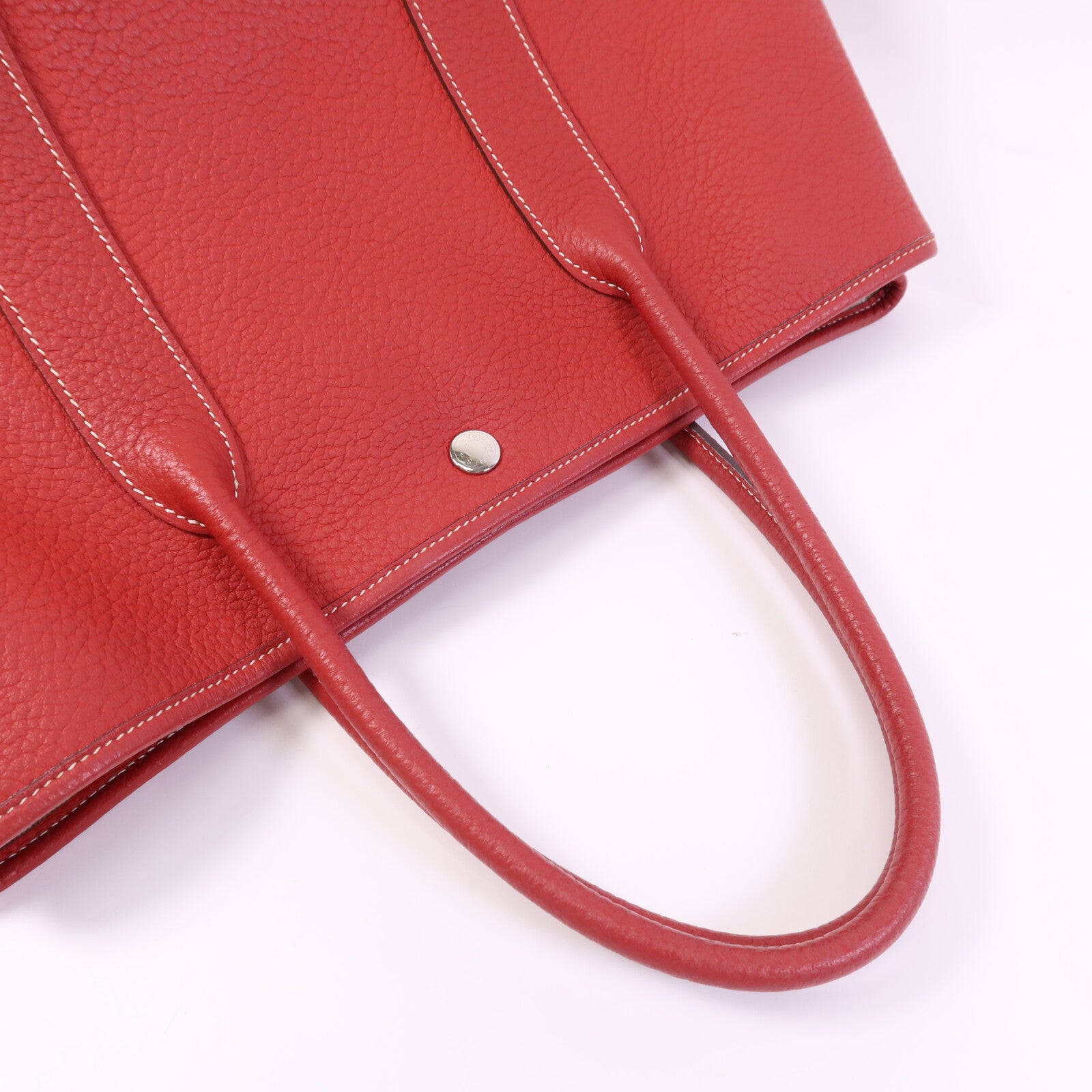 HERMES Clemence皮革Graden Party PM銀扣手挽袋Rouge Tomate