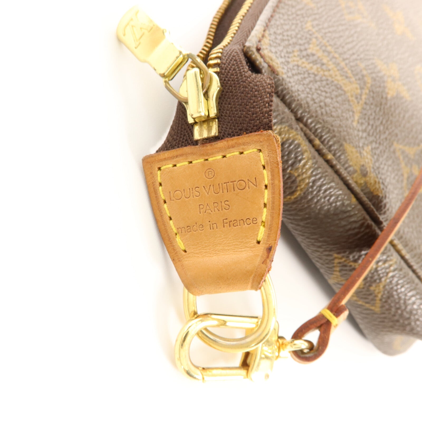 LOUIS VUITTON Monogram Pochette Accessoires金扣手挽袋棕色