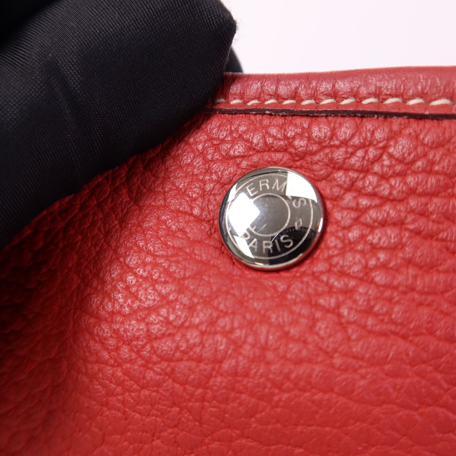 HERMES Clemence皮革Graden Party PM銀扣手挽袋Rouge Tomate