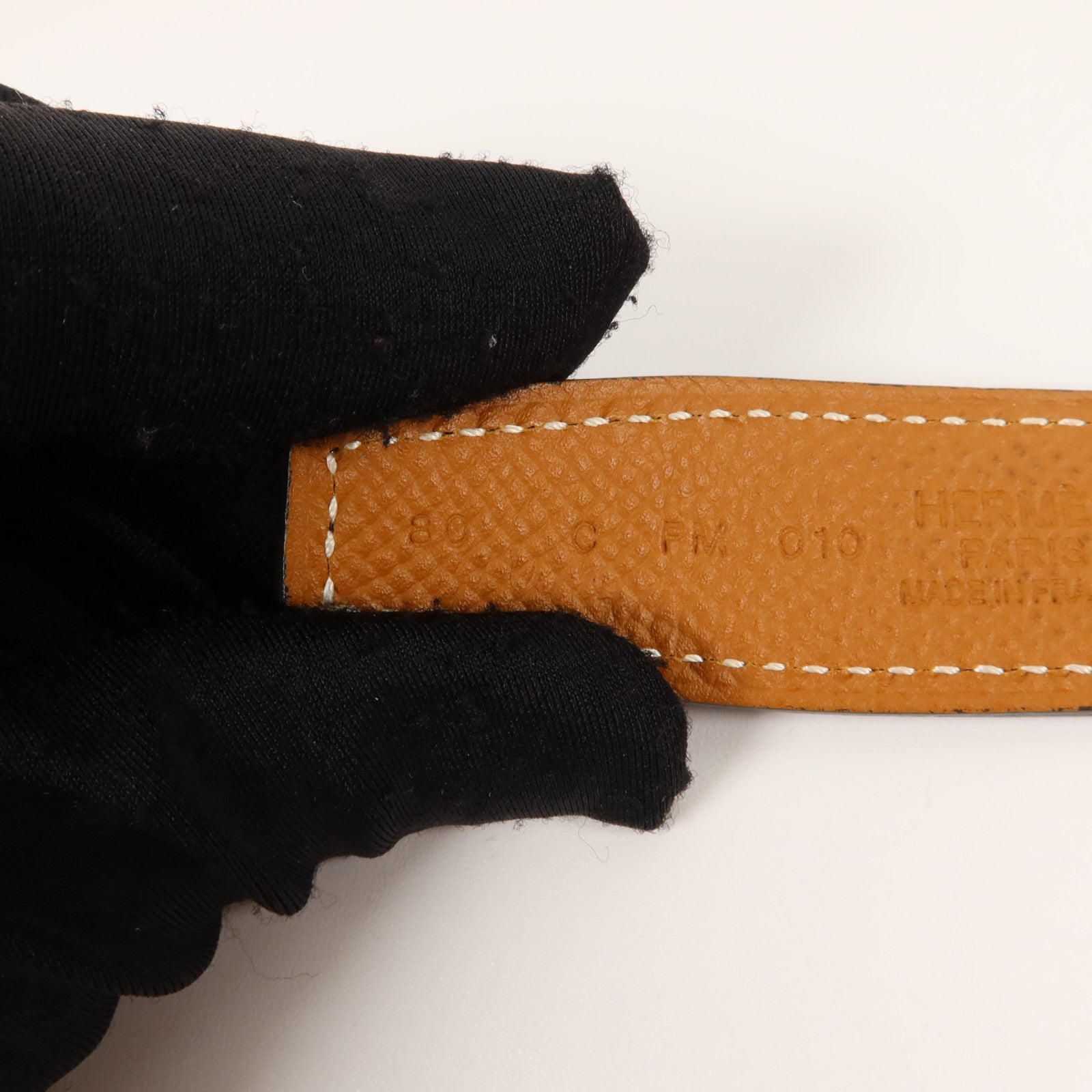 HERMES Epsom皮革/Swift皮革Mini H Belt 80cm皮帶Noir/Gold