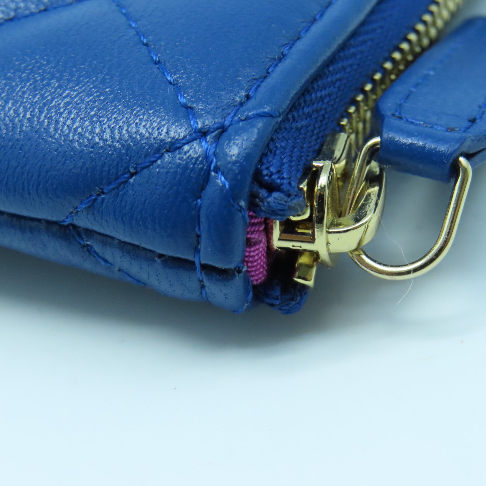 CHANEL diamond leather Pouch gold buckle clutch blue