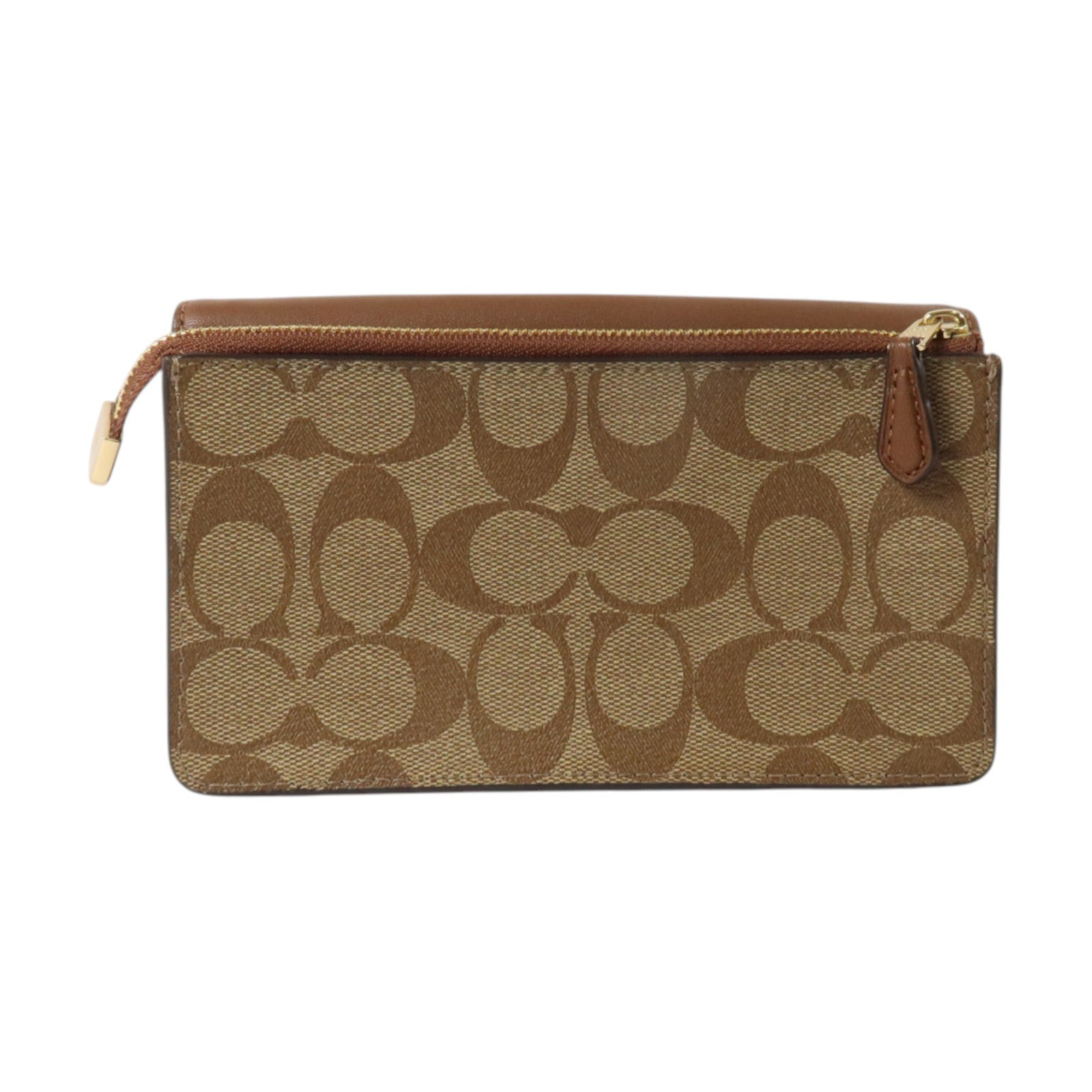 COACH 塗層帆布/牛皮皮革Foldover Wristlet Pouch金扣手拿包
