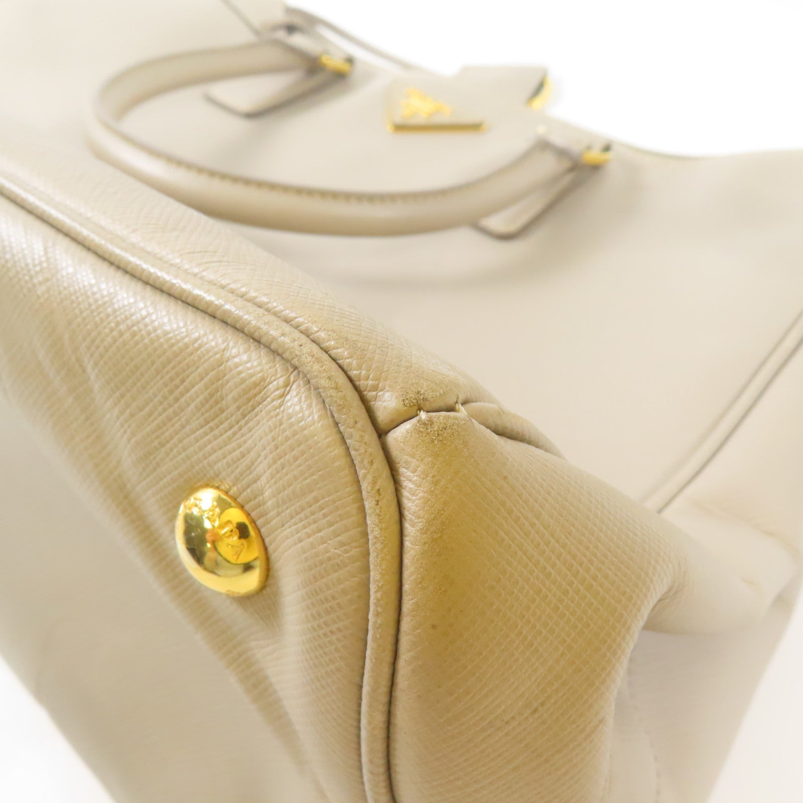 PRADA 牛皮皮革Saffiano Lux金扣手挽袋灰色