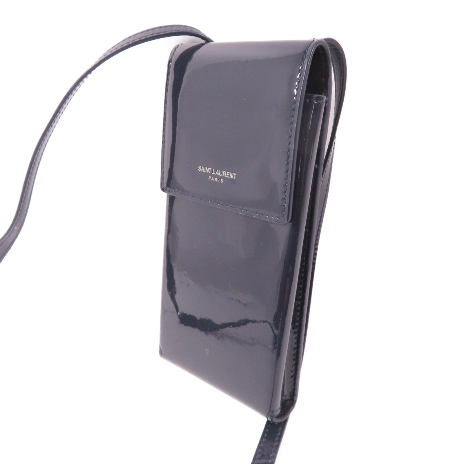 SAINT LAURENT 漆皮皮革Phone Pouch銀扣肩背袋