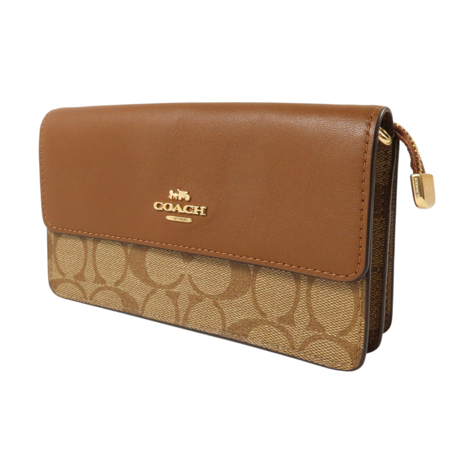 COACH 塗層帆布/牛皮皮革Foldover Wristlet Pouch金扣手拿包