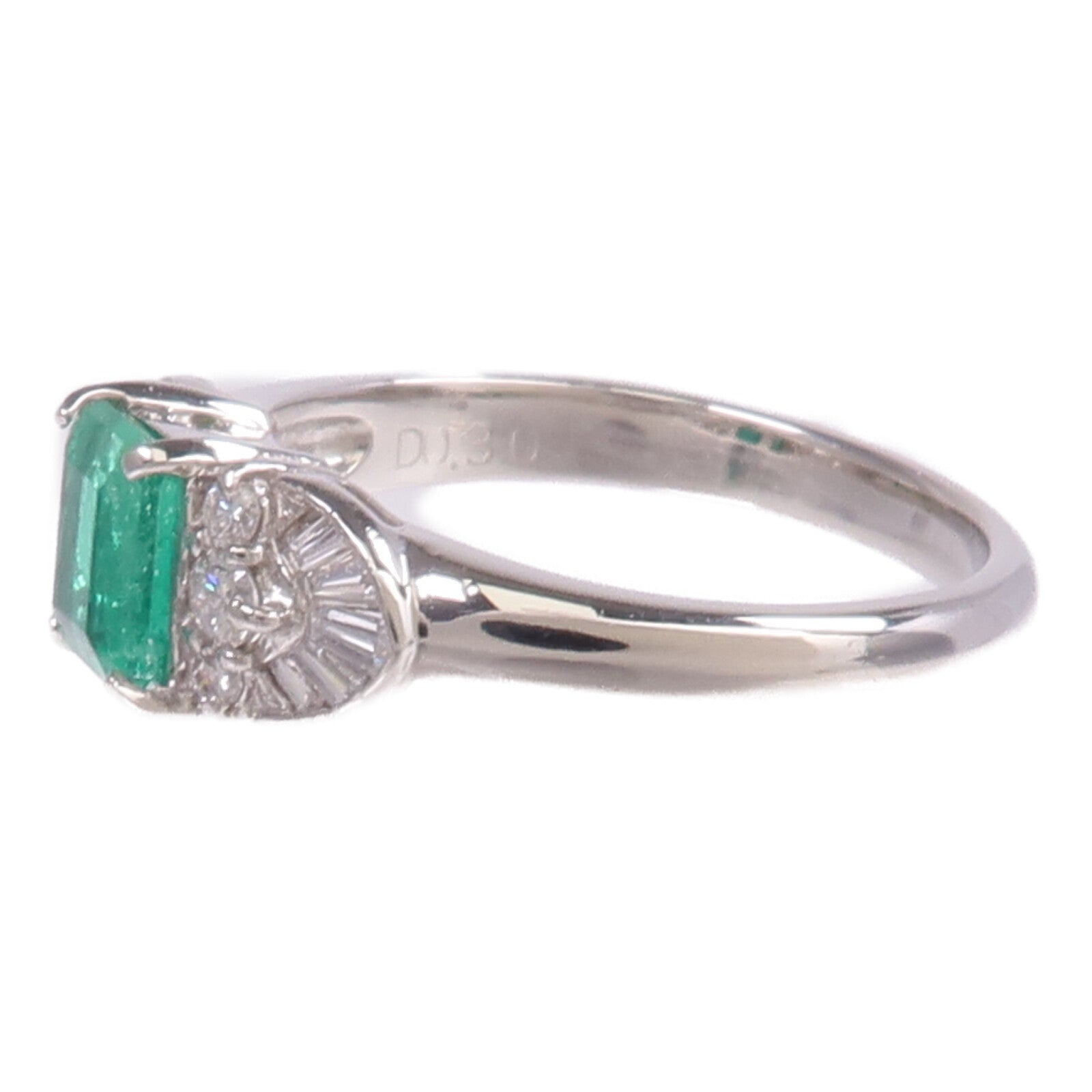 JEWELRY PT900鉑金Emerald Diamond Ring綠寶石/鑽石戒指US#6