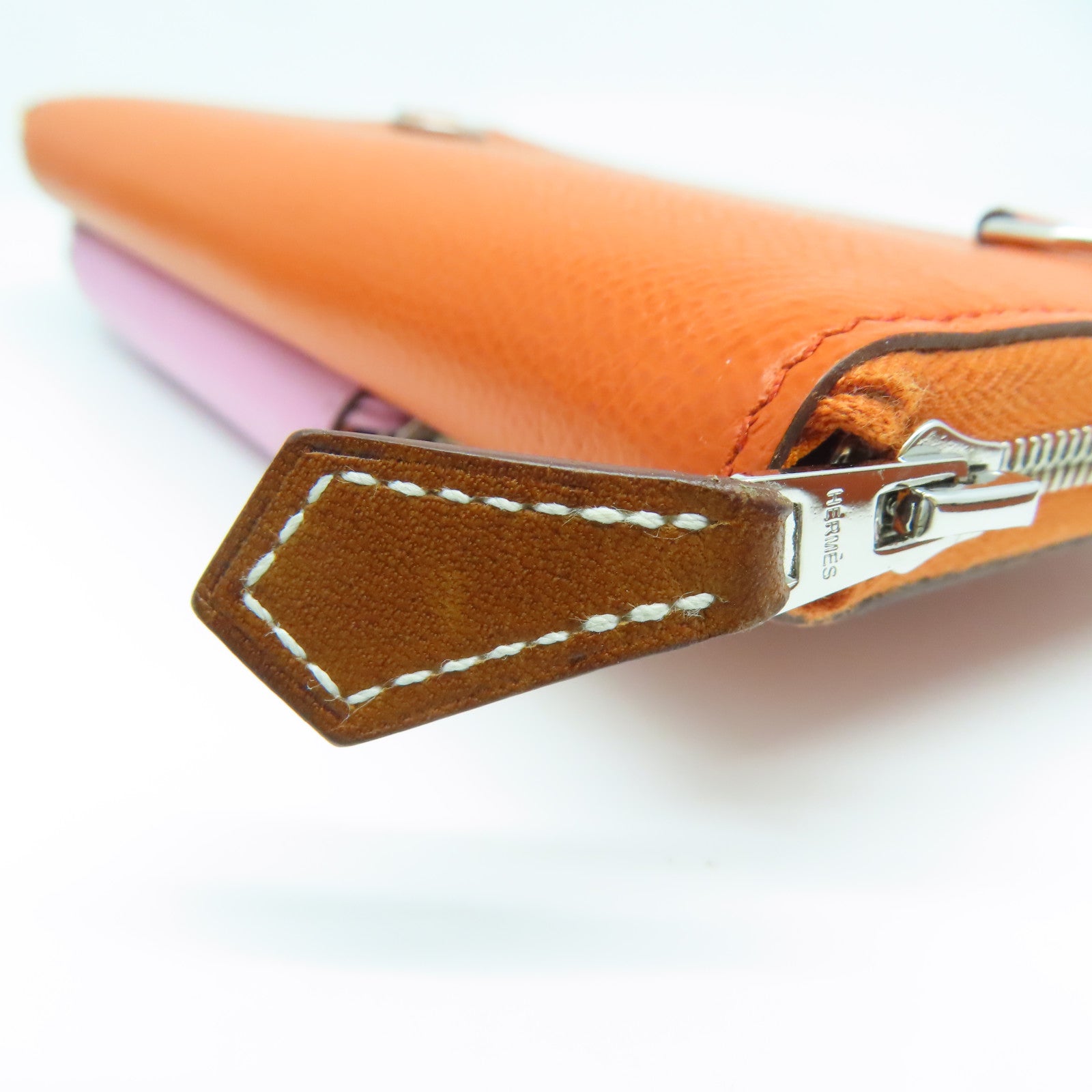 HERMES Espom/Swift皮革Silki Wallet To Go银长钱包/肩背袋橙色/粉红色
