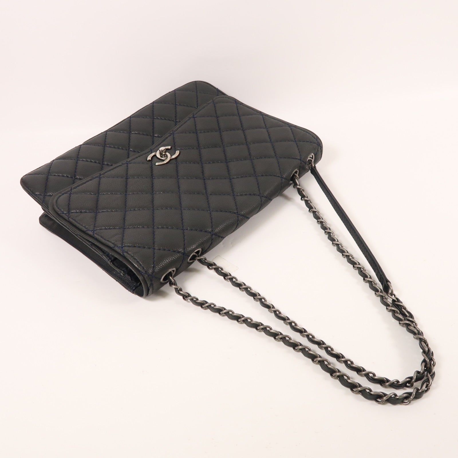 CHANEL 牛皮皮革Chain Shoulder銀扣鏈帶肩背袋