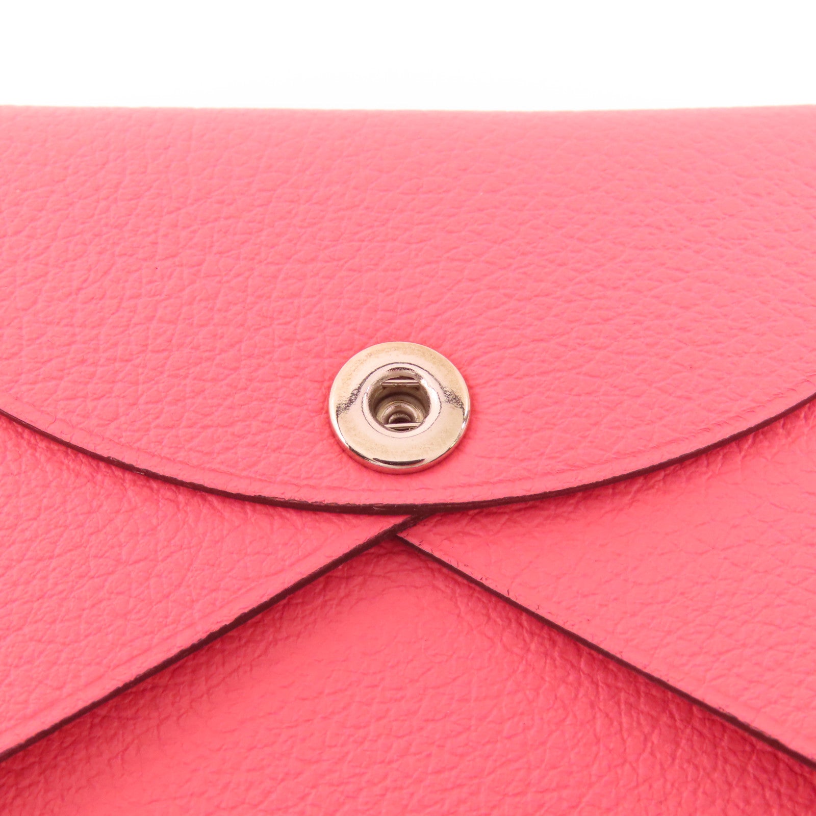 HERMES Evercolor皮革Calvi銀扣卡片套Rose Azalee