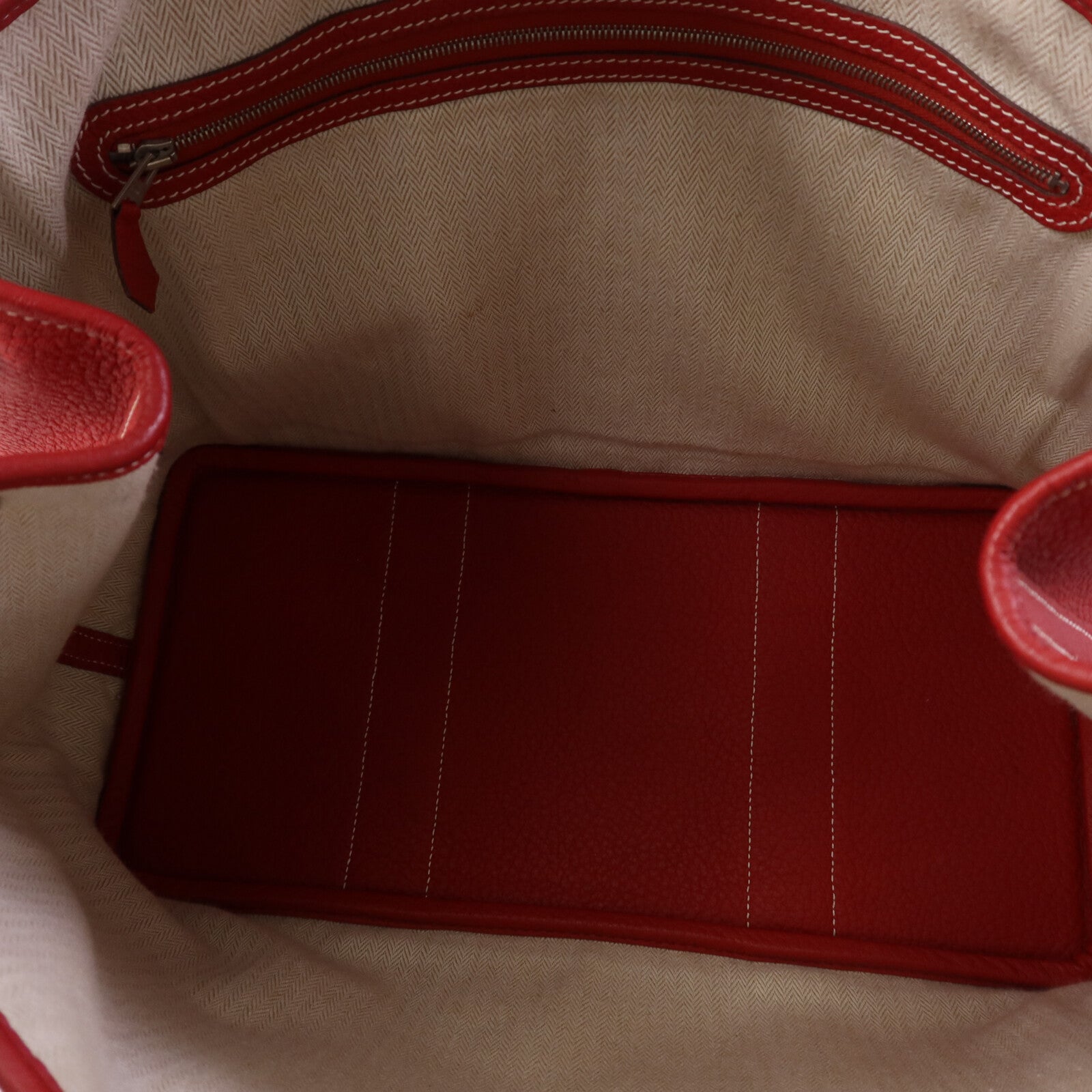 HERMES Clemence皮革Graden Party PM銀扣手挽袋Rouge Tomate