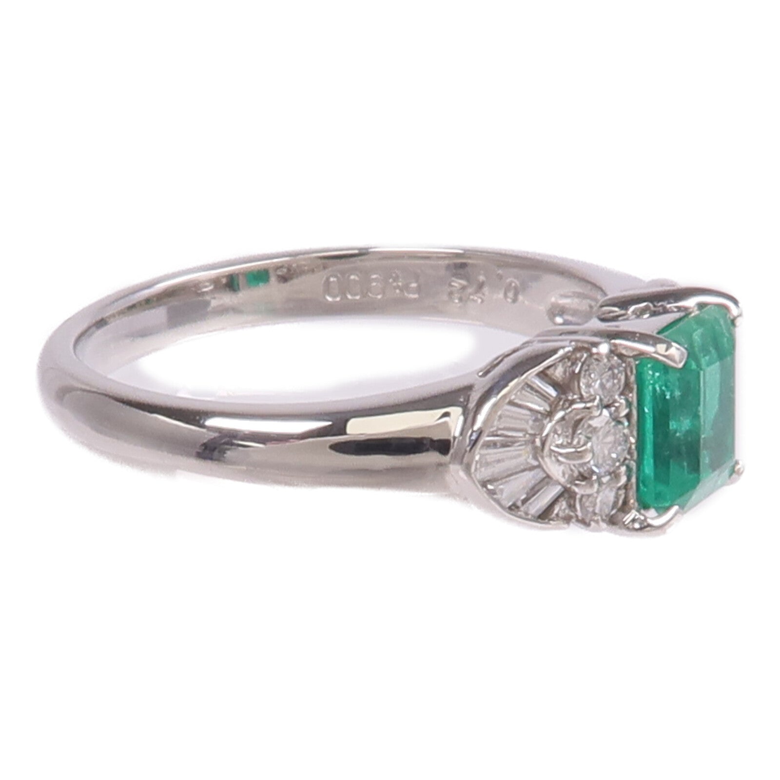 JEWELRY PT900鉑金Emerald Diamond Ring綠寶石/鑽石戒指US#6