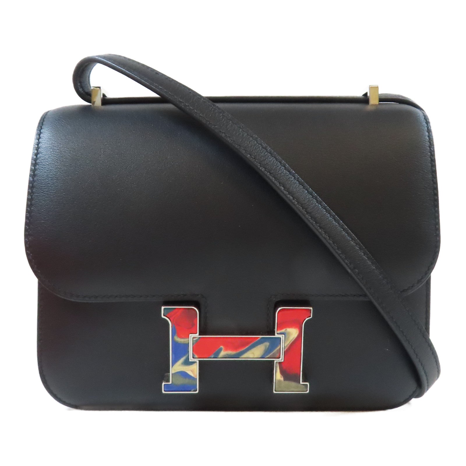 HERMES 【激減優惠】Swift皮革Constance Mini銀扣肩背袋黑色