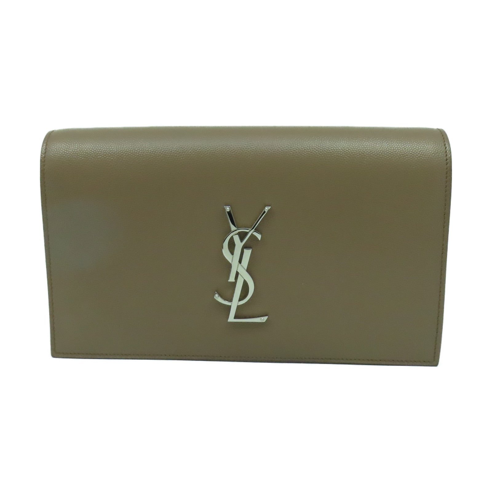 SAINT LAURENT 【激減優惠】牛皮皮革Clutch Bag銀扣手拿包啡色