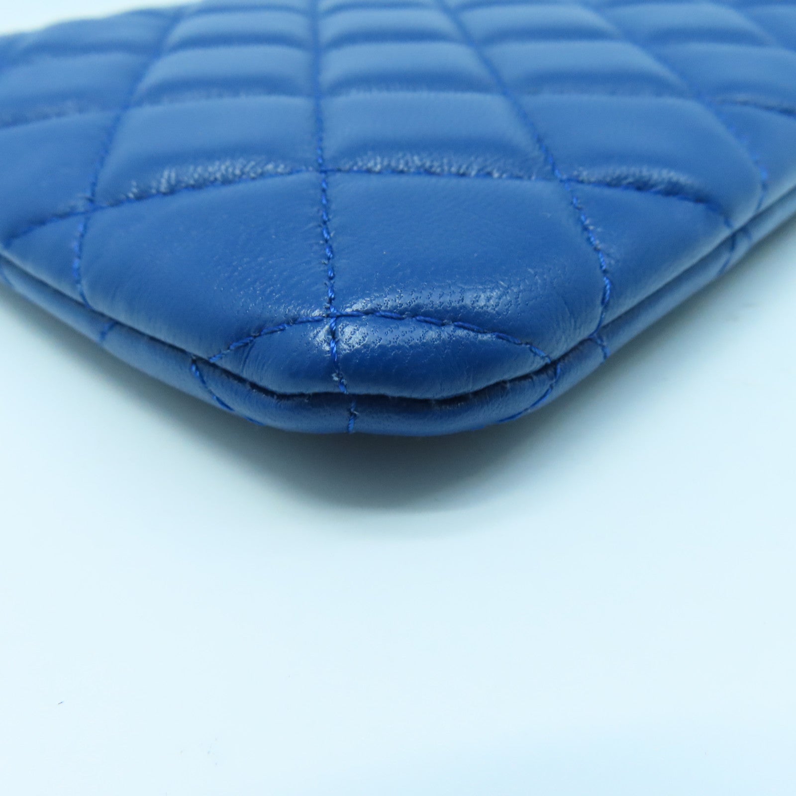 CHANEL diamond leather Pouch gold buckle clutch blue