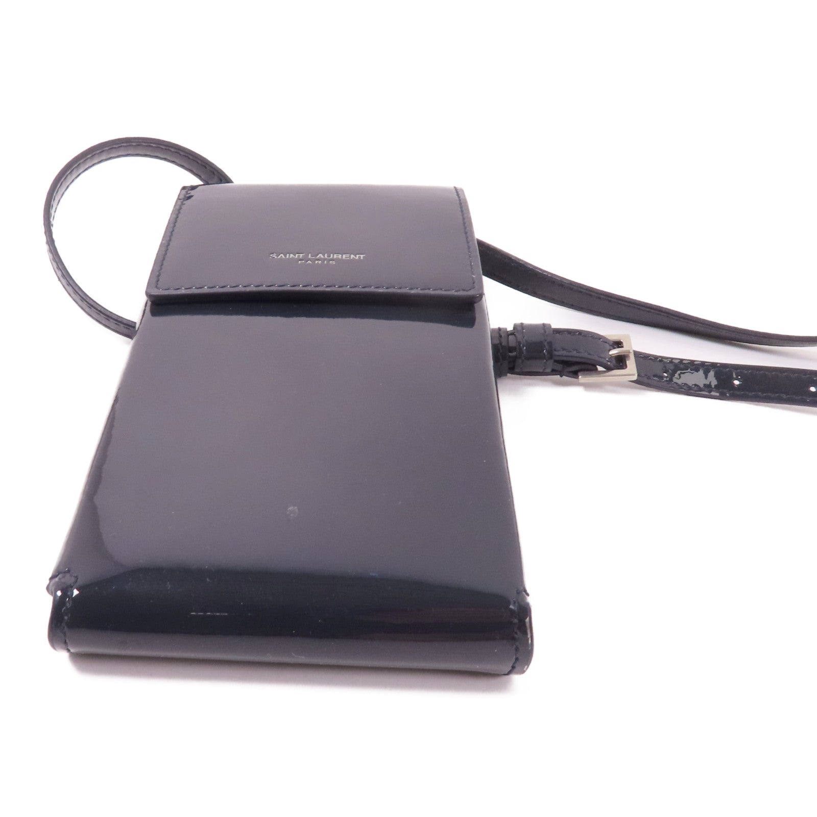 SAINT LAURENT 漆皮皮革Phone Pouch銀扣肩背袋