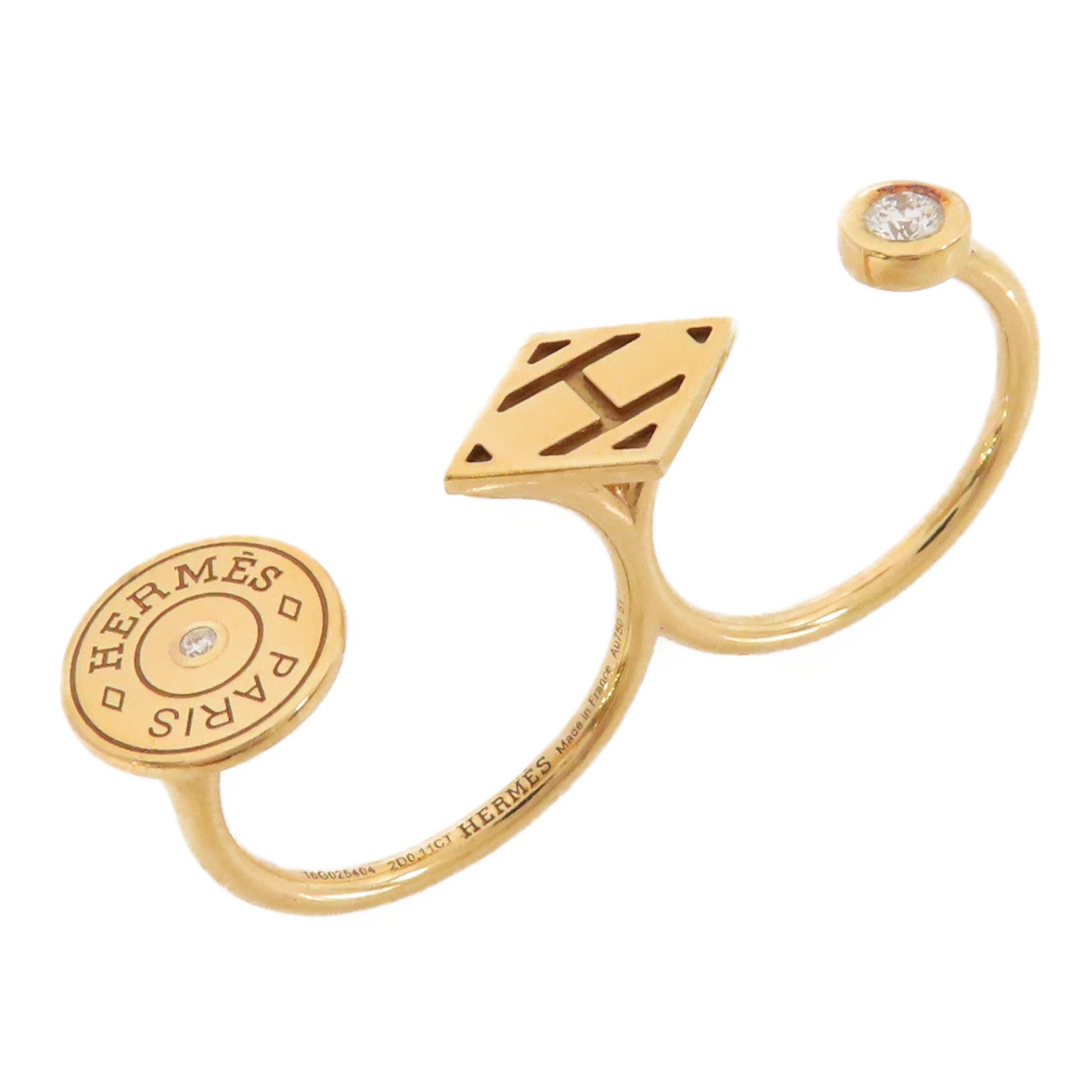 HERMES 【激減優惠】18K黃金Double Ring0.11ct鑽石戒指US#5.25/5.75