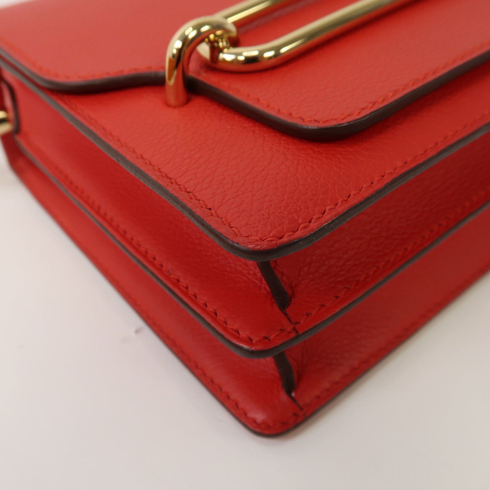 HERMES 【清倉大減價】Evercolor皮革Mini Roulis金扣肩背袋Rouge Casaque法拉利紅