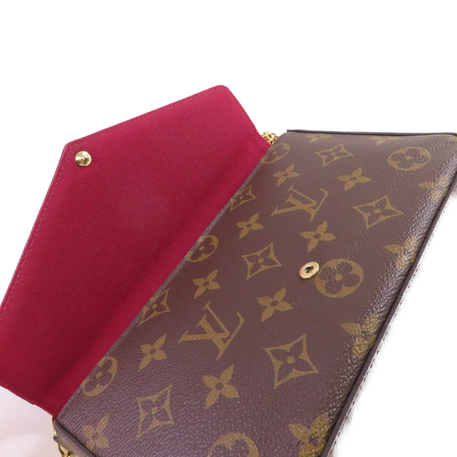LOUIS VUITTON Monogram Pochette Felicie Shoulder Bag金扣鏈帶肩背袋啡色