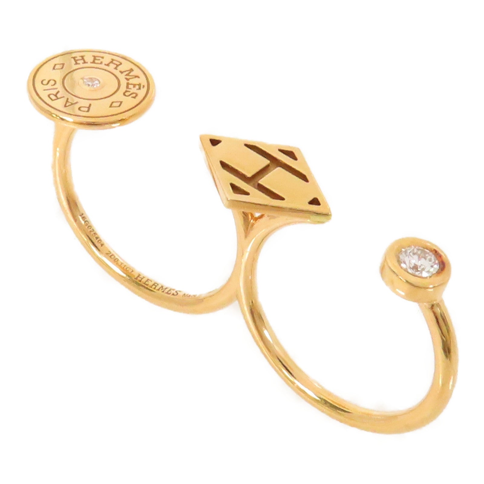 HERMES 【激減優惠】18K黃金Double Ring0.11ct鑽石戒指US#5.25/5.75