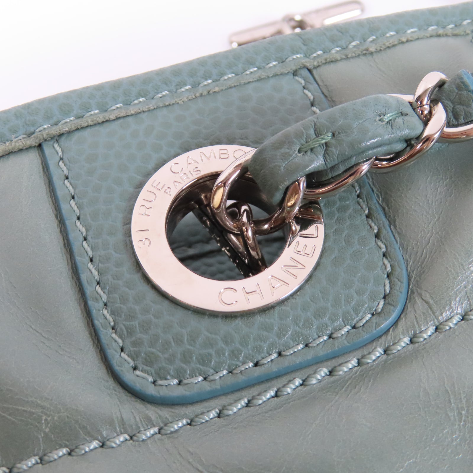 CHANEL 【激減優惠】牛皮皮革Tote Bag銀扣鏈帶手挽袋綠色