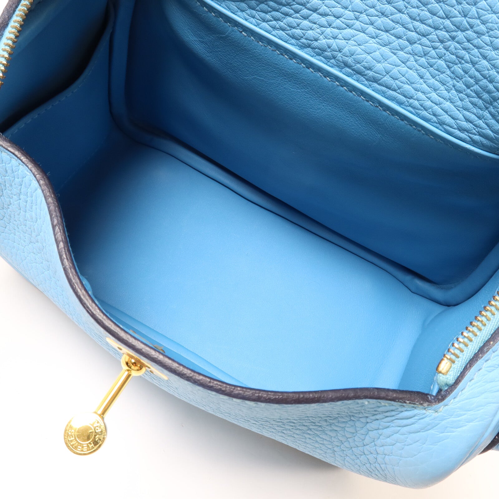 HERMES Clemence皮革Mini Lindy手挽肩背兩用袋Bleu Du Nord
