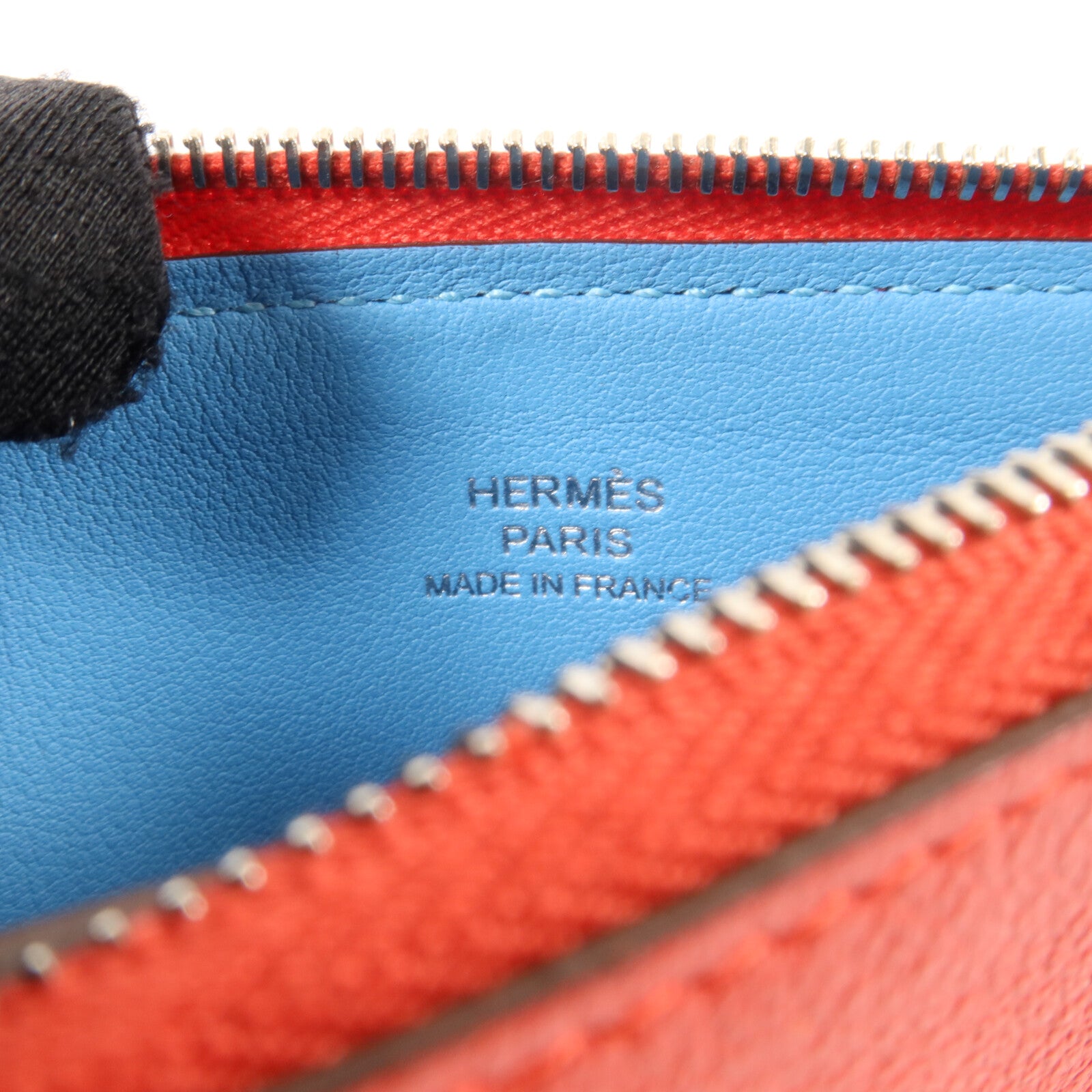 HERMES Evercolor皮革Atout Pouch 14(PM)小袋Rouge Casaque/Bleu Du Nord