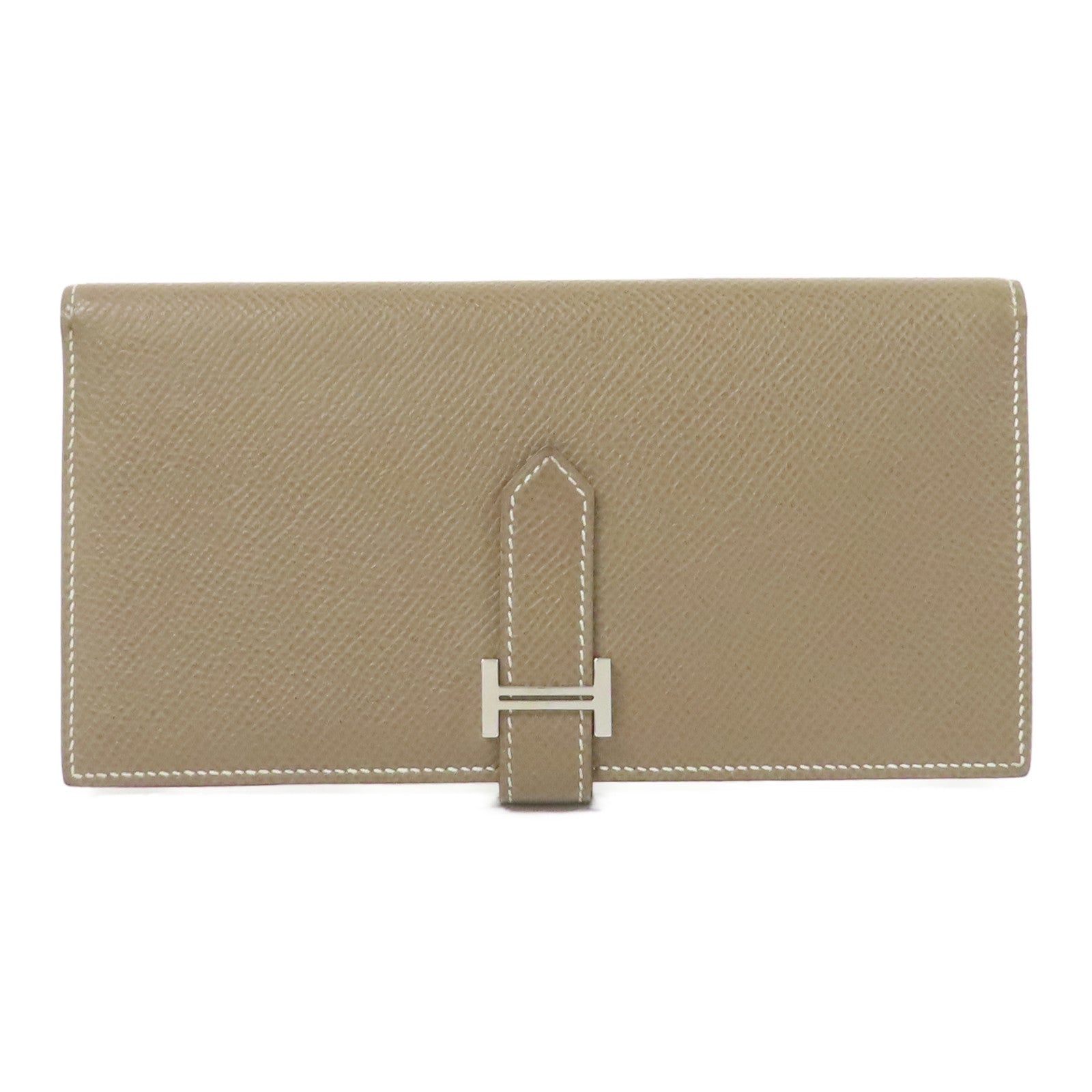 HERMES Epsom皮革Bearn-Bi-Fold銀扣長錢包Etoupe/大象灰色
