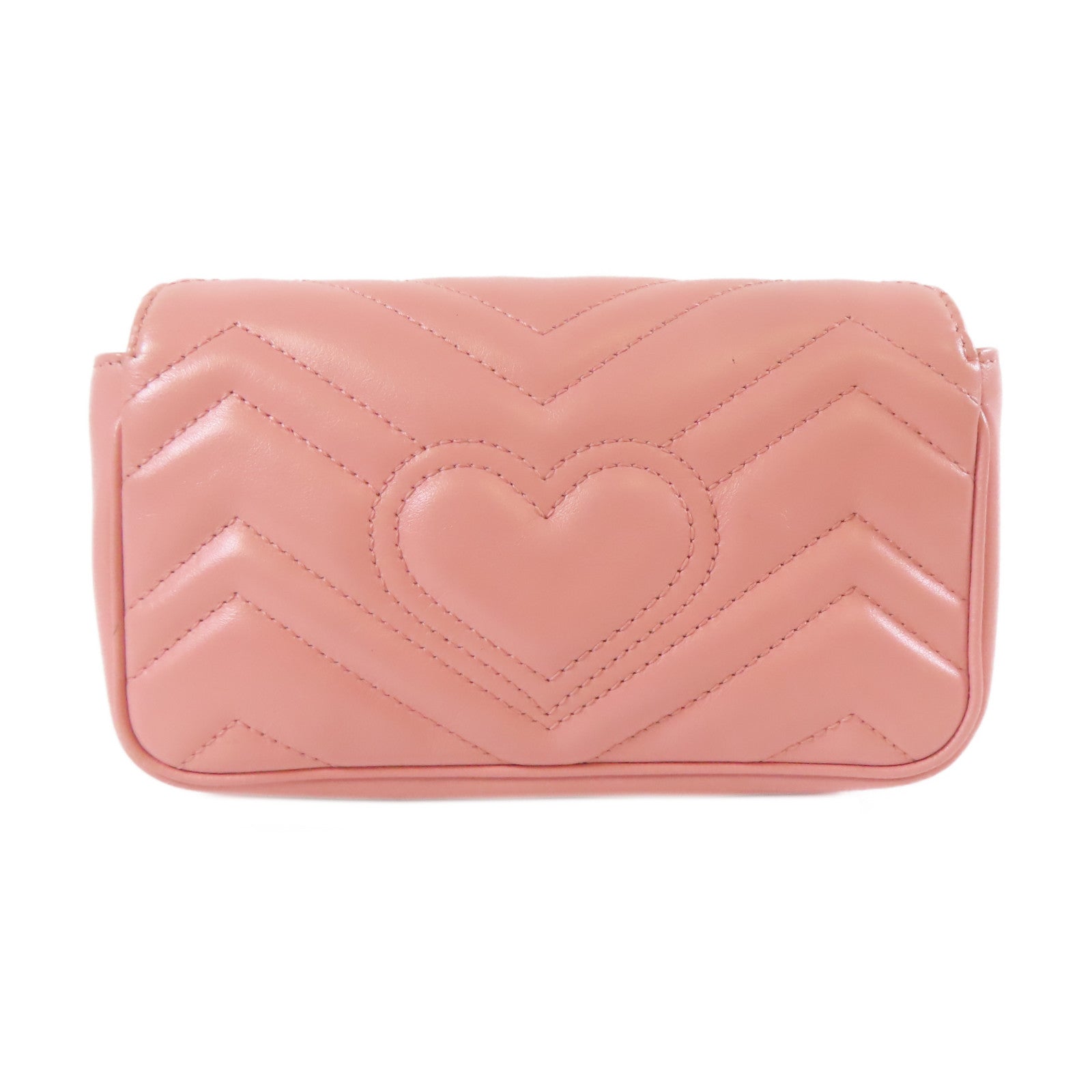 GUCCI 牛皮皮革GG Marmont銀扣鏈帶肩背袋粉紅色