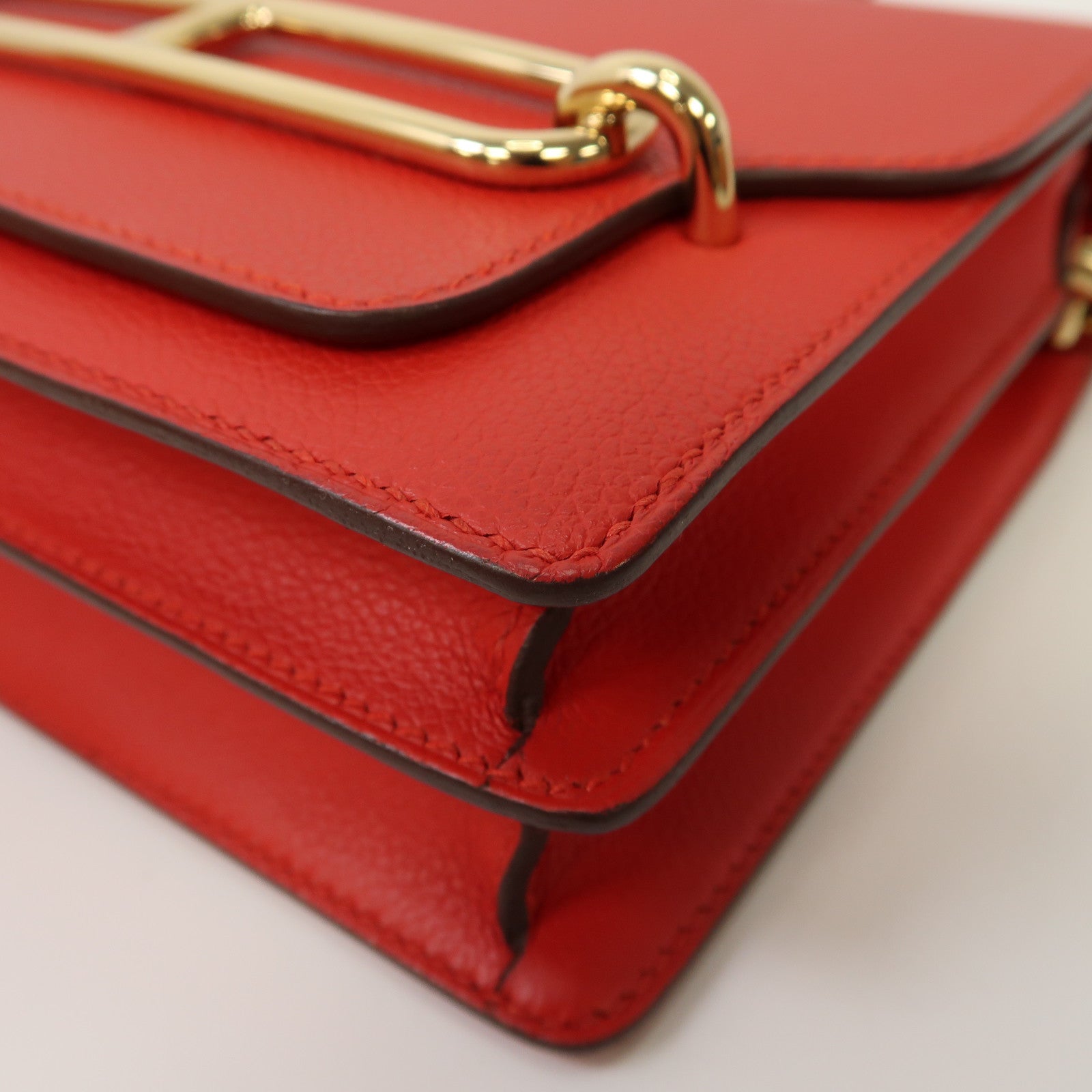 HERMES 【清倉大減價】Evercolor皮革Mini Roulis金扣肩背袋Rouge Casaque法拉利紅