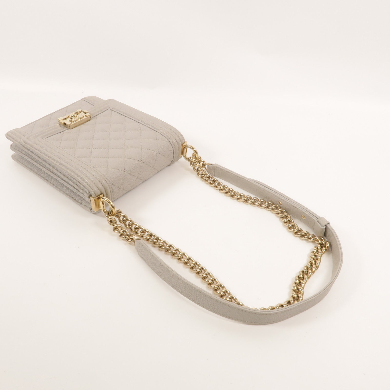 CHANEL 牛皮皮革North South Boy鏈帶肩背袋