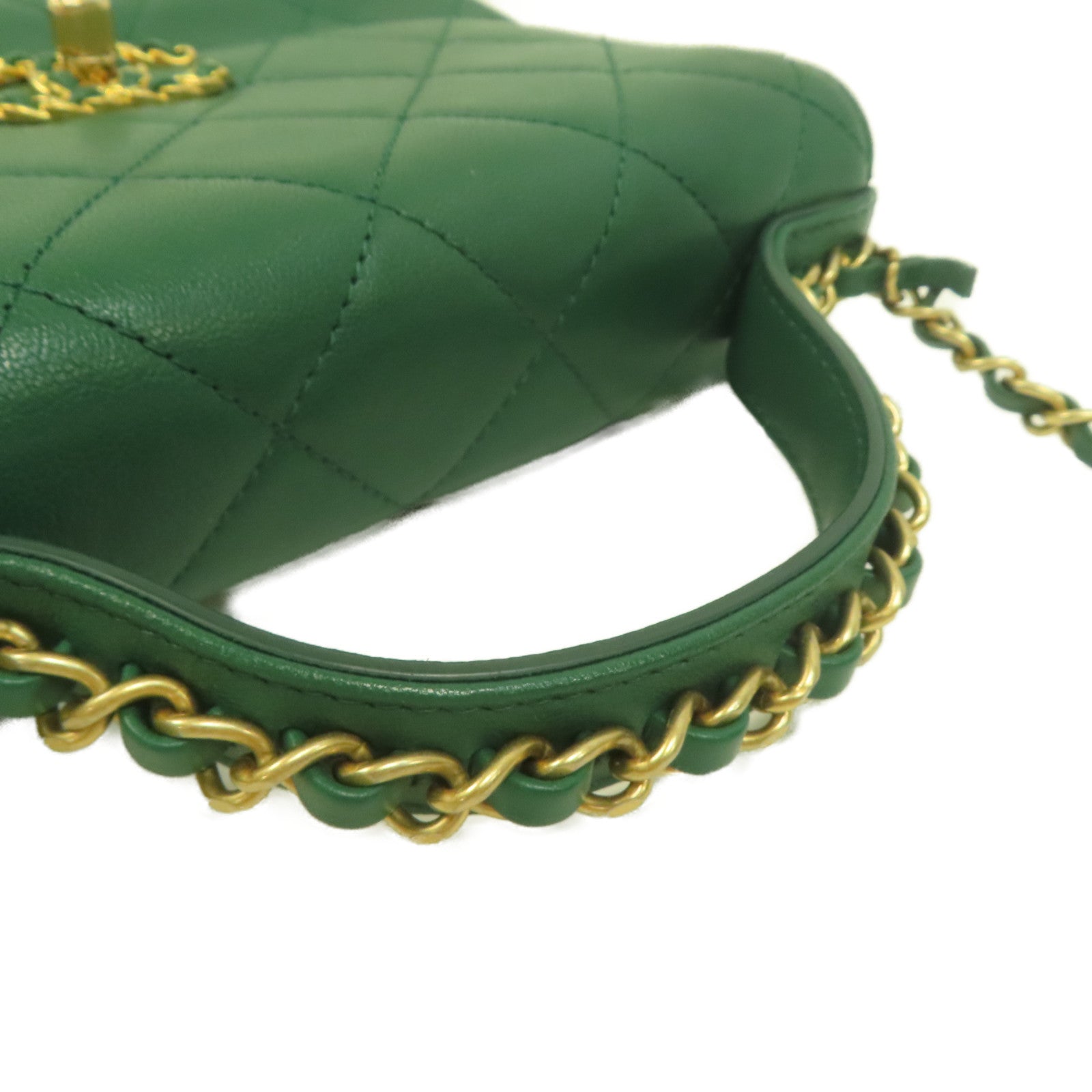 CHANEL 菱格羊皮皮革Chain Infinity Top Handle Flap Bag金扣鏈帶手挽肩背兩用袋綠色