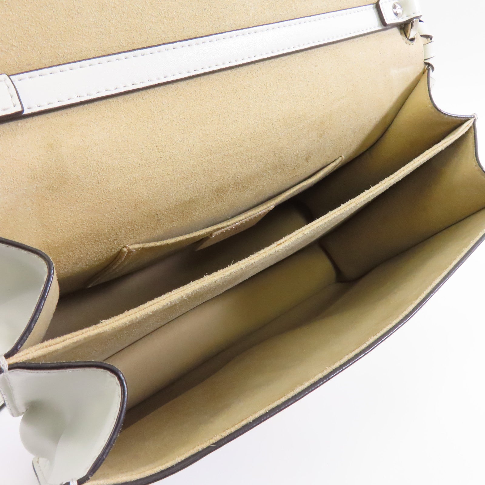 FENDI 【激減優惠】牛皮皮革2way Shoulder Bag銀扣手挽肩背兩用袋白色