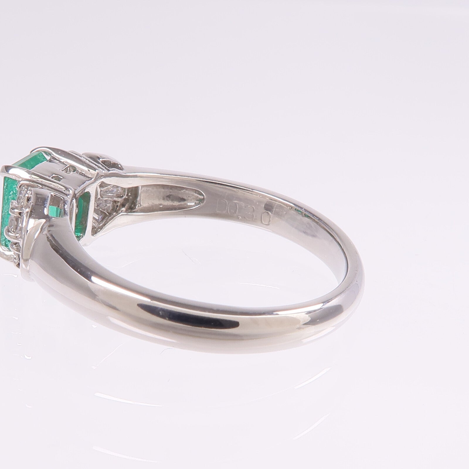 JEWELRY PT900鉑金Emerald Diamond Ring綠寶石/鑽石戒指US#6