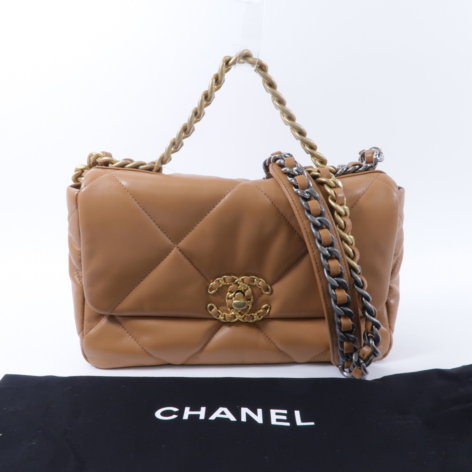 CHANEL 羊皮皮革C19 Small鏈帶手挽肩背兩用袋